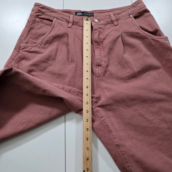Zara Denim Pants Womens 10 Coral Barrel Leg Cotton Slouchy Marsala Boho Hippie - Picture 6 of 16